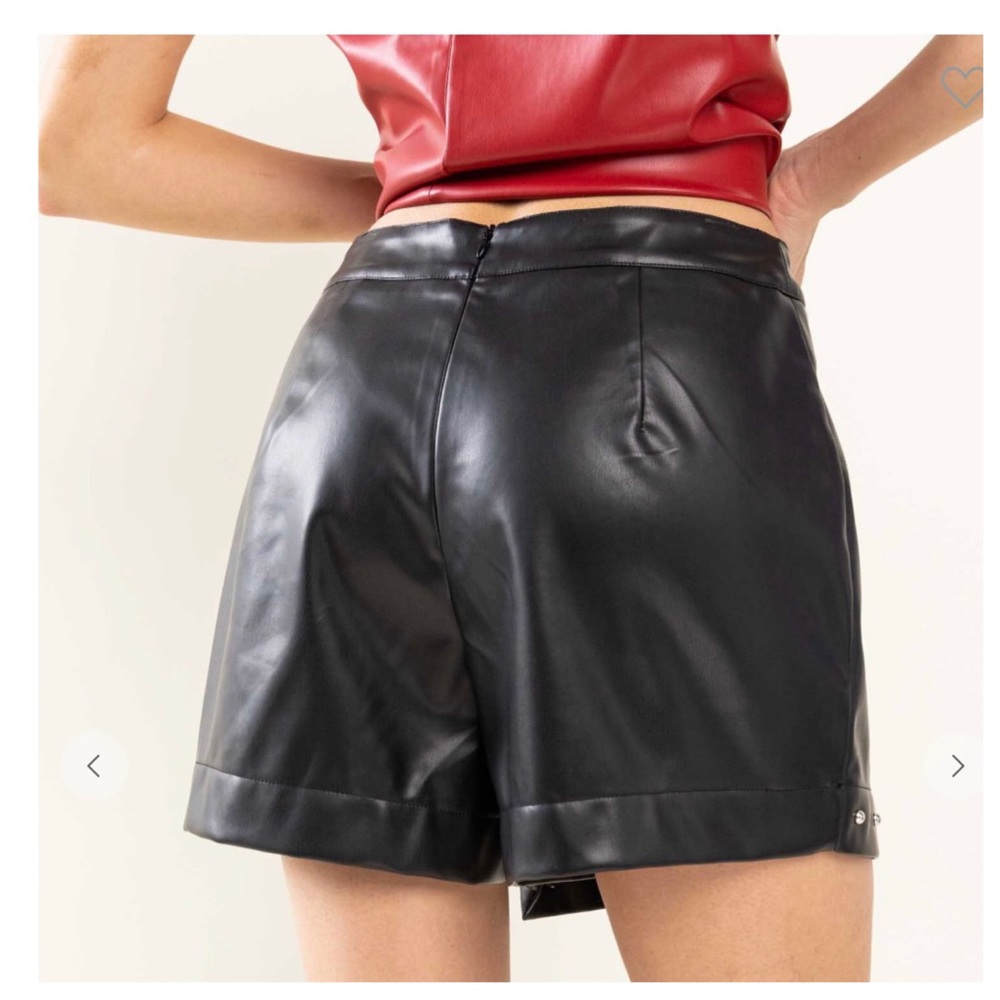 Soft Faux Leather Unbalanced Stud Skort - Picture 3 of 5
